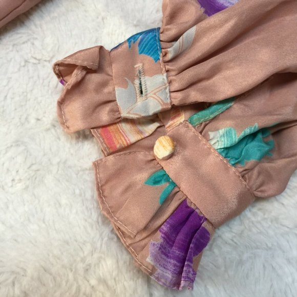 Vintage Helen Fabrikant Top Womens Button Front Floral Ruffle Shirt Size 8 Peach - Picture 9 of 10